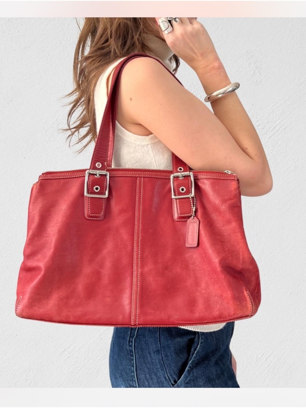 Coach 2004 Soho Hampton Leather Medium Shoulder Bag 9554 Red Coach Hangtag EUC